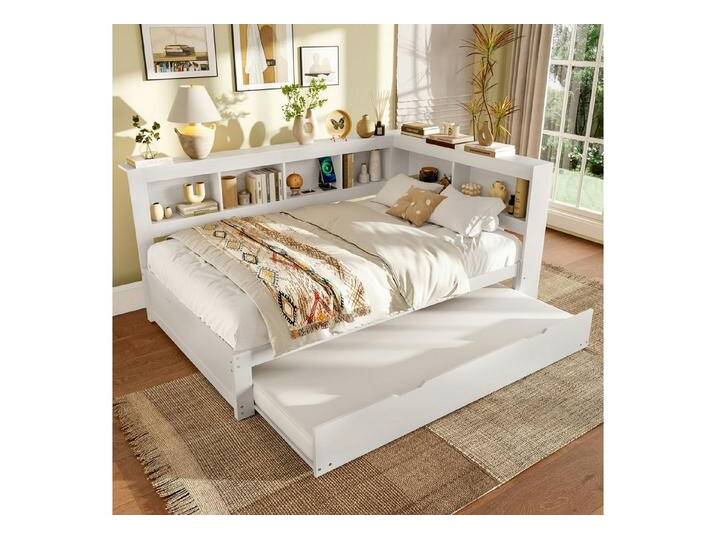 OKWISH Schlafsofa Kinderbett, mit ausziehbarem Bett, USB & Steckdose 140x200 cm, Inklusive Matratze, Nur Hauptbett mit Matratze, weiß von OTTO