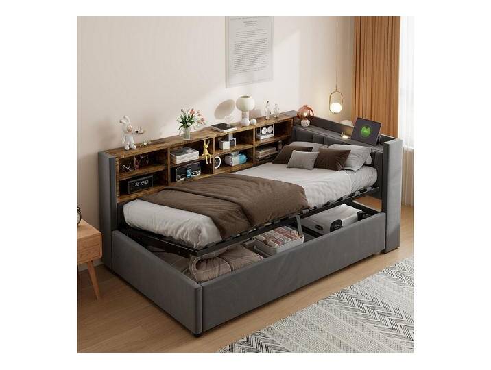OKWISH Schlafsofa Kinderbett, mit hydraulischem Stauraum, Nachtlicht, USB- & Typ-C-Ladeanschluss und Ablagen, Polsterbett, Gepolstertes Samtsofa 90x200 cm, ohne Matratze, grau OKWISH Schlafsofa Kinderbett, mit hydraulischem Stauraum, Nachtlicht, USB- & Typ-C-Ladeanschluss und Ablagen, Polsterbett, Gepolstertes Samtsofa 90x200 cm, ohne Matratze, grau von OTTO