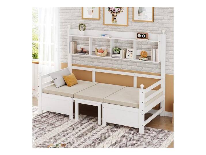 OKWISH Schlafsofa Kinderbett Einzelbett Holzbett, Schubladen und Regale, 2-in-1 Bett und Schreibtisch mit Ablagefächern, Platzsparendes Design für Wohnungen & Home Office, Mit Komfortpolsterung, Matratze, weiß, Stil 2 OKWISH Schlafsofa Kinderbett Einzelbett Holzbett, Schubladen und Regale, 2-in-1 Bett und Schreibtisch mit Ablagefächern, Platzsparendes Design für Wohnungen & Home Office, Mit Komfortpolsterung, Matratze, weiß, Stil 2 von OTTO