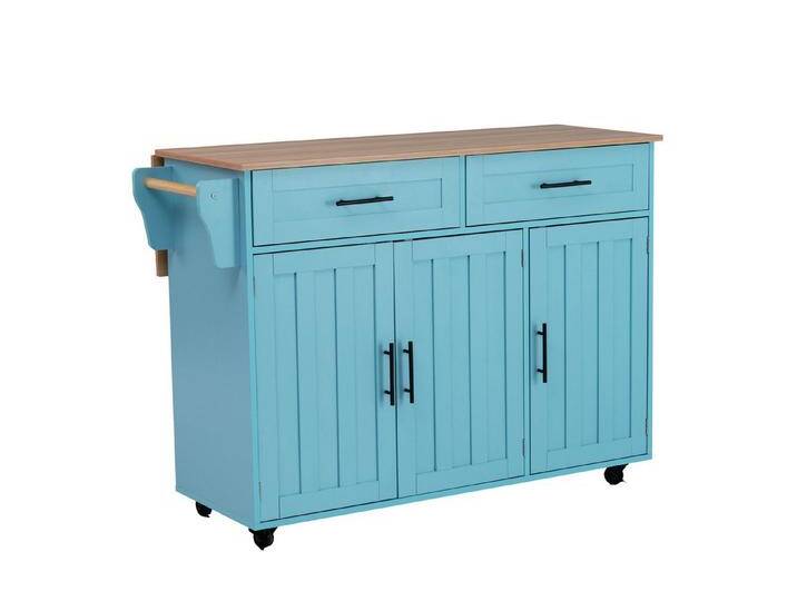 OKWISH Sideboard Anrichte Küchenschrank Speisewagen (Kücheninsel, Servierwagen, Küchenschrank, 1 St., 5 Räder, 3 Tür), mit Ausziehbare Arbeitsplatte,Massivholzbeine umschaltbar, blau von OTTO