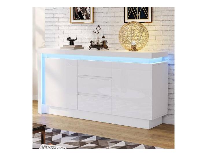 OKWISH Sideboard Hochglanz Beistellschrank mit LED (Kommode, Wohnzimmermöbel, 1 St., 3 Schubladen und 2 Türen), mit verstellbaren Einlegeböden, weiß von OTTO