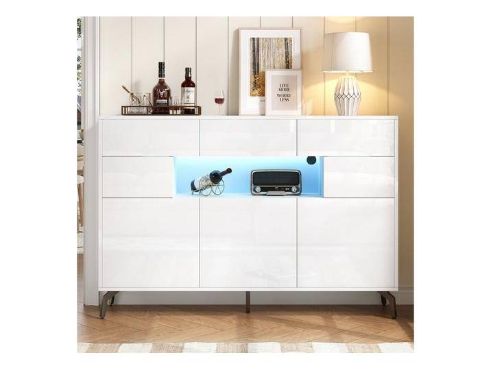 OKWISH Sideboard Hochglanz-Kommode mit LED-Lichtleiste (Kommode, Buffetschrank, Wohnzimmermöbel, 1 St., 3 Schubladen und 5 Schränken) von OTTO