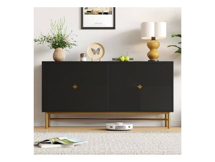 OKWISH Sideboard Modernes Küchenschrank,Anrichte (Sideboard Hochglanz 160 cm mit Goldgriffen & Soft-Close – Viel Stauraum & Strukturfront, 1 St) von OTTO