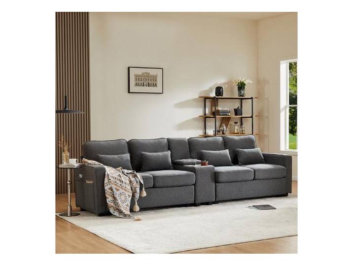 OKWISH Sofa 4-Sitzer-Schlafsofa aus Leinenstoff, mit Konsole, 2 Getränkehaltern, 2 USB-Anschlüssen zum Aufladen mit Kabel, mit Armlehnentaschen und 4 Kissen, einfaches Sofa für Wohnzimmer, Wohnung, Büro, grau OKWISH Sofa 4-Sitzer-Schlafsofa aus Leinenstoff, mit Konsole, 2 Getränkehaltern, 2 USB-Anschlüssen zum Aufladen mit Kabel, mit Armlehnentaschen und 4 Kissen, einfaches Sofa für Wohnzimmer, Wohnung, Büro, grau von OTTO