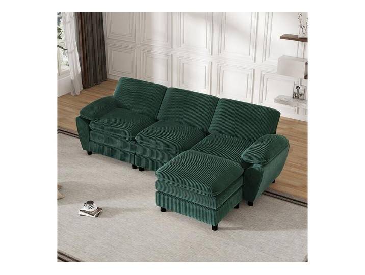 OKWISH Sofa Lampen-Velvet-Kombi-Sofa-Sofa mit abnehmbarem osmanischen, Modulares L-Sofa mit Abnehmbarem Ottoman – Komfort für Wohnzimmer & Büro – Ergonomisches Design mit extra tiefem Sitz und robuster Holzrahmenstruktur – 3-Sitzer für Familie und Gäste, mit Relaxfunktion von OTTO