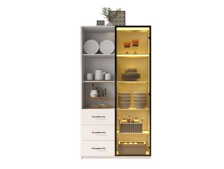 OKWISH Vitrine 160cm hoch (Küchenschränke, Highboard, 1-St., Soft-Close-Scharniere) mit LED-Beleuchtung, Aluminiumrahmen, weiß von OTTO