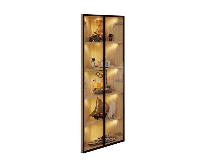 OKWISH Vitrine Außenseite aus Eiche (Weinschrank, Badezimmerschrank, für Eckpositionen, 1-St., Türen aus gehärtetem Glas) integrierte Lichtleiste von OTTO
