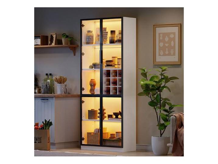 OKWISH Vitrine mit Doppeltüren (Bücherschrank, Sideboard, Glasvitrine, 1-St., 80*35*200cm) Weinschrank, Glasregal mit Glastüren, LED, weiß von OTTO