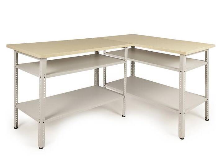 ONDIS24 Werkstatt-Set Ecklösung Werkbank Nobbi Pro Packtisch aus Metall, höhenverstellbare Einlegeböden, Justierfüße, Werktisch für Sparfüchse, grau von OTTO