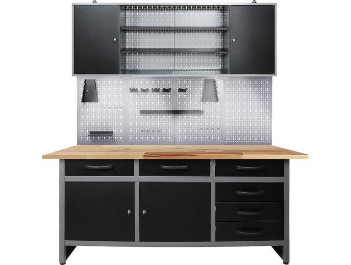ONDIS24 Werkstatt-Set Karsten, 160 cm, mit LED Touch-Lampen, inkl. Hakenset, grau schwarz, anthrazit/grau/schwarz von OTTO