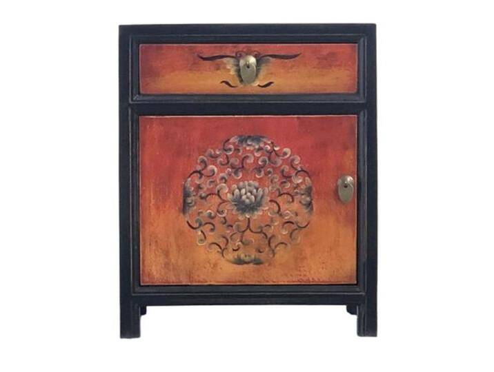 OPIUM OUTLET Nachtkommode Nachttisch Vintage-Stil (Möbel asiatisch orientalisch chinesisch shabby-chic, Breite x Tiefe x Höhe: 45 x 33 x 55 cm, Lieferung komplett montiert), Nachtschrank Schrank Kommode, orange von OTTO