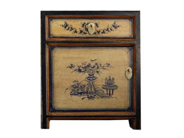 OPIUM OUTLET Nachtkommode Nachttisch Vintage-Stil (Möbel asiatisch orientalisch chinesisch shabby-chic, Breite x Tiefe x Höhe: 45 x 33 x 55 cm, Lieferung komplett montiert), Nachtschrank Schrank Kommode, beige schwarz von OTTO