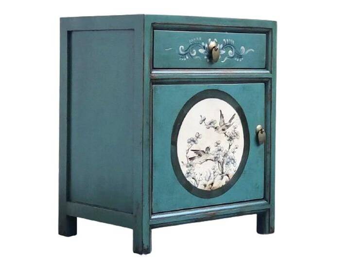 OPIUM OUTLET Nachtkommode Nachttisch Vintage-Stil (Möbel asiatisch orientalisch chinesisch shabby-chic, Breite x Tiefe x Höhe: 45 x 33 x 55 cm, Lieferung komplett montiert), Nachtschrank Schrank Kommode, grün von OTTO