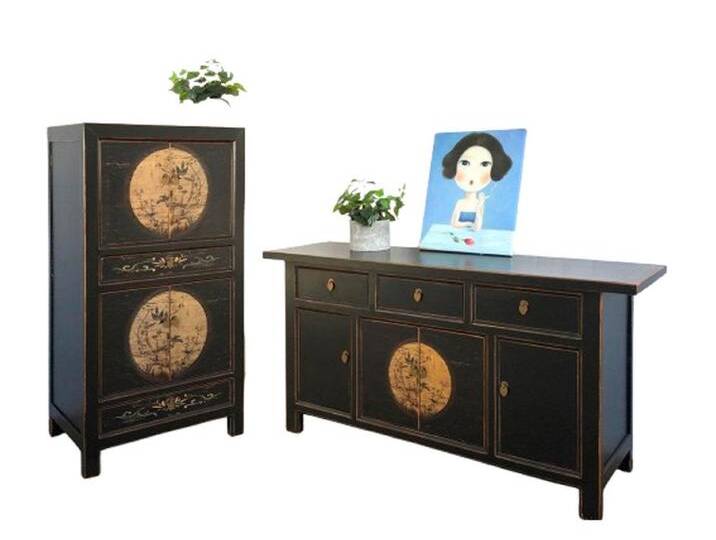 OPIUM OUTLET Wohnzimmer-Set Vintage Möbel-Kombination mit Hochzeitsschrank und Kommode LesNoirs , (2-er Set, komplett montiert von OTTO