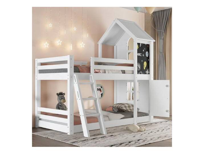 Odikalo Etagenbett Kinderbett 90x200 mit Lattenrost (Mit einerkleinen Tür und einer Tafel, Schöne Fenster und Dach, Dreistufige Schrägleiter, Stabile Lattenroste, Kiefer + MDF+PB+Sperrholz Odikalo Etagenbett Kinderbett 90x200 mit Lattenrost (Mit einerkleinen Tür und einer Tafel, Schöne Fenster und Dach, Dreistufige Schrägleiter, Stabile Lattenroste, Kiefer + MDF+PB+Sperrholz von OTTO
