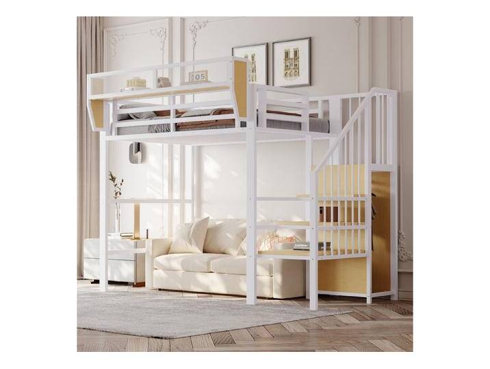 Odikalo Hochbett Kinderbett Metallbett Leiter Fallschutz Staufach 90x200 Weiß/Schwarz, Weiß von OTTO