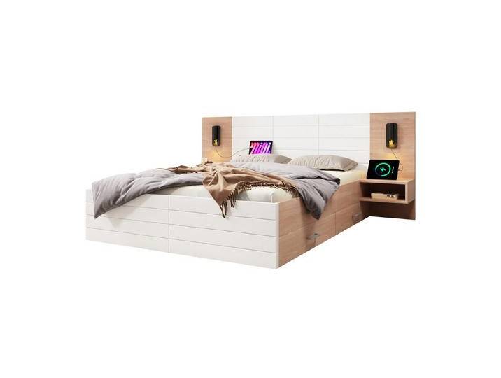 Odikalo Holzbett Jugendbett Doppelbett Bettanlage Nachtkommode Weiß(Ohne Matratze) Weiß, Mit Matratze von OTTO