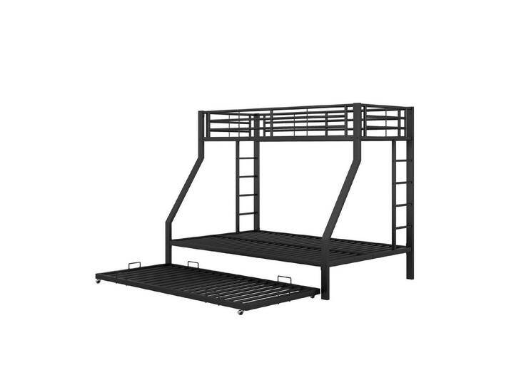 Odikalo Kinderbett 3-er Etagenbett Metallbett ausziehbar Leiter 90(140)x200 Grau/Schwarz, schwarz, Schwarz von OTTO