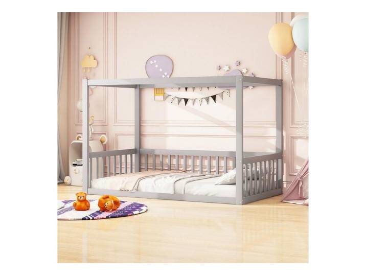 Odikalo Kinderbett Holzbett Himmelbett Bettgestell Massivholz mit Zaune 90x200 Grau/Weiß, grau, Grau Odikalo Kinderbett Holzbett Himmelbett Bettgestell Massivholz mit Zaune 90x200 Grau/Weiß, grau, Grau von OTTO