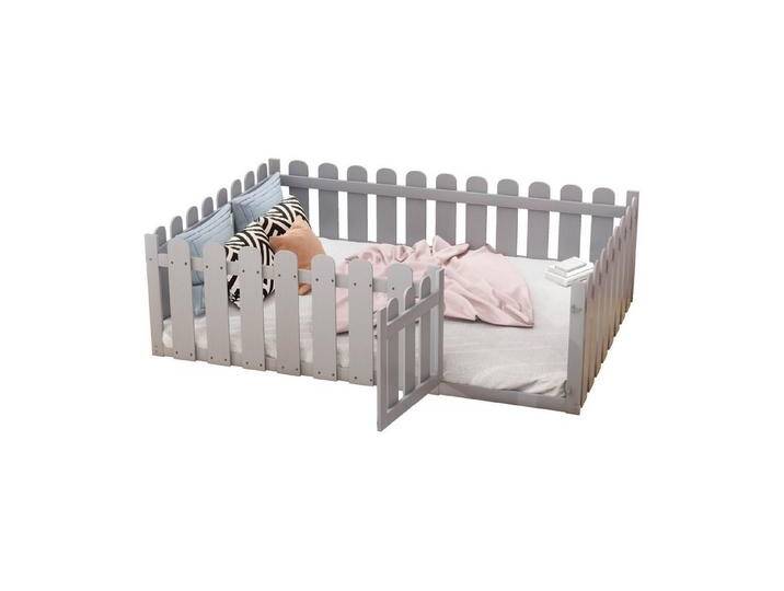 Odikalo Kinderbett Kinderbett 140 x 200, Holzboden Bettrahmen mit Zaun und Tür, grau, grau Odikalo Kinderbett Kinderbett 140 x 200, Holzboden Bettrahmen mit Zaun und Tür, grau, grau von OTTO
