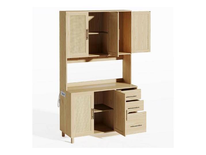 Odikalo Küchenbuffet Buffetschrank Sideboard Schubladen Natur/Schwarz H183 (183cm Küchenanrichte, Buffet, verstellbare Einlegeböden, 3 Schubladen, goldene Metallgriffe von OTTO