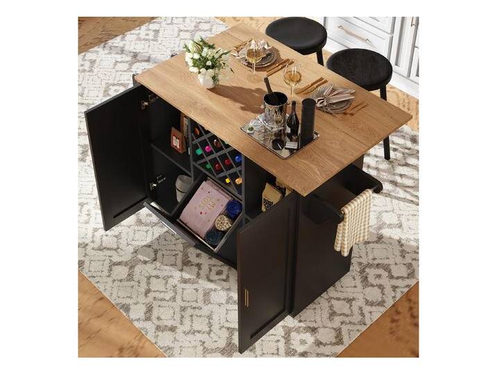 Odikalo Kücheninsel Küchenwagen Buffetschrank Esswagen Tuchhalter Weinregal Weiß/Schwarz, schwarz, Front: Schwarz von OTTO