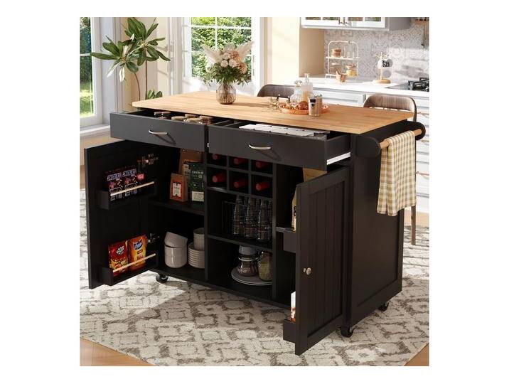 Odikalo Kücheninsel Küchenwagen Servierwagen Küchenschrank Sideboard Weinregal Schwarz, schwarz von OTTO