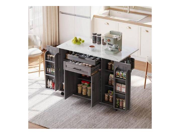 Odikalo Kücheninsel küchenschrank Küchenwagen mit Arbeitsplatte weiss grau schwarz, (120×45cm,mobile Kücheninsel,Küchenwagen,ausziehbare Arbeitsplatte bis 70cm,verdeckte Besteckschublade,verstellbare Einlegeböden,Gewürzregal und Handtuchhalter,geeignet für Küche Odikalo Kücheninsel küchenschrank Küchenwagen mit Arbeitsplatte weiss grau schwarz, (120×45cm,mobile Kücheninsel,Küchenwagen,ausziehbare Arbeitsplatte bis 70cm,verdeckte Besteckschublade,verstellbare Einlegeböden,Gewürzregal und Handtuchhalter,geeignet für Küche von OTTO