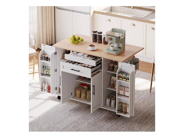 Odikalo Kücheninsel küchenschrank Küchenwagen mit Arbeitsplatte weiss grau schwarz, (120×45cm,mobile Kücheninsel,Küchenwagen,ausziehbare Arbeitsplatte bis 70cm,verdeckte Besteckschublade,verstellbare Einlegeböden,Gewürzregal und Handtuchhalter,geeignet für Küche Odikalo Kücheninsel küchenschrank Küchenwagen mit Arbeitsplatte weiss grau schwarz, (120×45cm,mobile Kücheninsel,Küchenwagen,ausziehbare Arbeitsplatte bis 70cm,verdeckte Besteckschublade,verstellbare Einlegeböden,Gewürzregal und Handtuchhalter,geeignet für Küche von OTTO