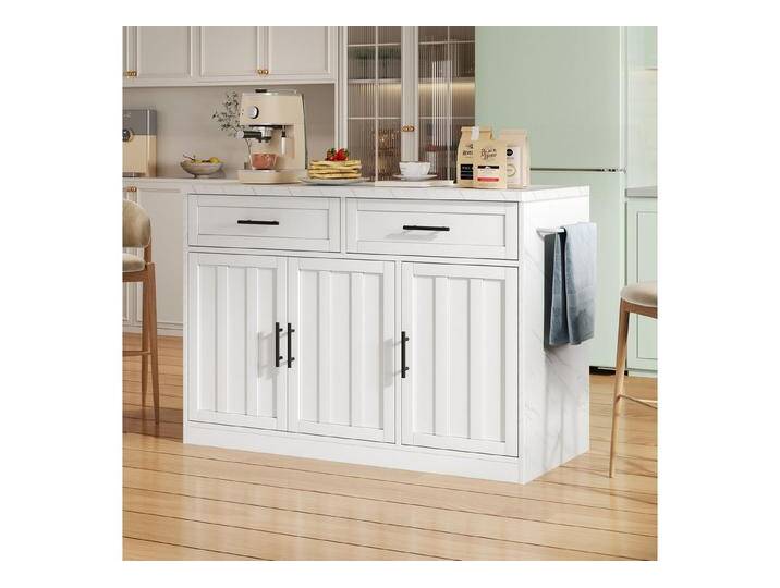 Odikalo Kücheninsel küchenschrank mit Steckdosen & USB-Anschlüsse weiss/schwarz/blau, (120x60x91cm, Kücheninsel, Steckdosen, USB-Anschlüsse, 1,5m langes Netzkabel, verstellbare Einlegeböden, Metallgriffe, Handtuchhalter, Barbereich, geeignet für Wohnungen von OTTO