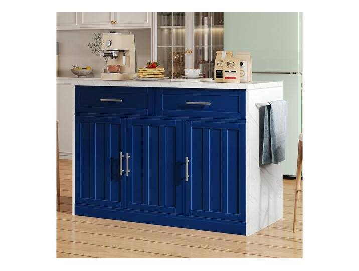 Odikalo Kücheninsel küchenschrank mit Steckdosen & USB-Anschlüsse weiss/schwarz/blau, (120x60x91cm, Kücheninsel, Steckdosen, USB-Anschlüsse, 1,5m langes Netzkabel, verstellbare Einlegeböden, Metallgriffe, Handtuchhalter, Barbereich, geeignet für Wohnungen von OTTO