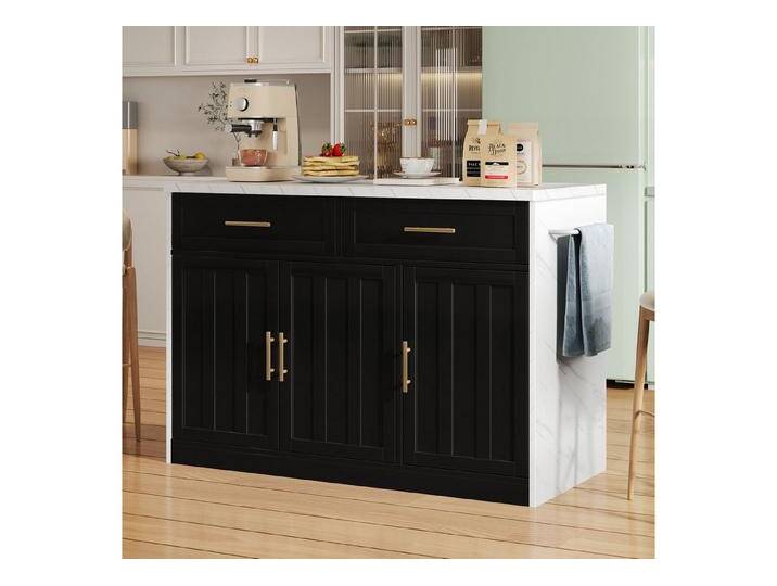 Odikalo Kücheninsel küchenschrank mit Steckdosen & USB-Anschlüsse weiss/schwarz/blau, (120x60x91cm, Kücheninsel, Steckdosen, USB-Anschlüsse, 1,5m langes Netzkabel, verstellbare Einlegeböden, Metallgriffe, Handtuchhalter, Barbereich, geeignet für Wohnungen von OTTO