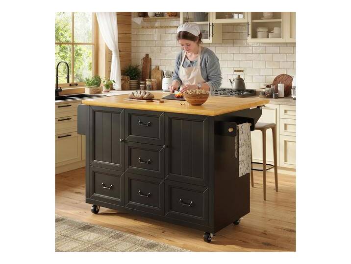 Odikalo Kücheninsel mit Arbeitsplatte, Küchenwagen Servierwagen Sideboard mit 5 Schubladen, (Kücheninsel, Schrank, Sideboard, 120x73(45) x 93 cm, ausziehbarer Küchenwagen auf Rollen mit Handtuchhalter und Gewürzregal, verstellbare Einlegeböden, zwei Türen, fünf Schubladen von OTTO