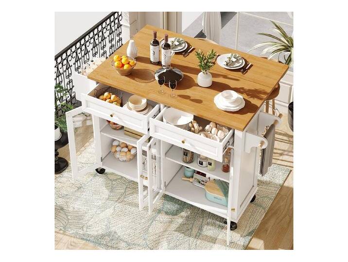 Odikalo Kücheninsel mit Arbeitsplatte, Küchenwagen Servierwagen Sideboard mit Glastüren, (Hochwertige Kücheninsel mit Rollen & Glastüren, Multifunktionaler Servierwagen mit Holzmaserung & großem Stauraum, Mobiler Buffetschrank, Küchenwagen für Esszimmer, Wohnzimmer, Küche von OTTO