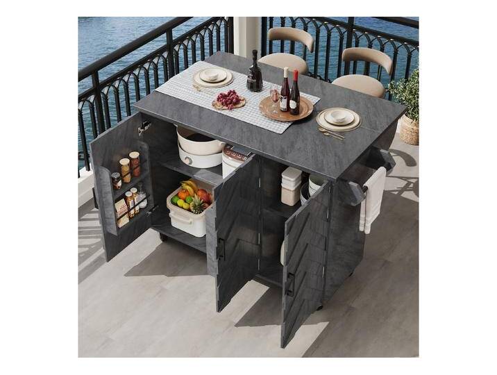 Odikalo Kücheninsel mit Arbeitsplatte Küchenwagen Servierwagen Grau, (Kücheninsel, Buffetschrank, 118*45(75)*92cm, Servicewagen, mobile Kücheninsel, ausziehbarer Küchenwagen mit Rädern von OTTO