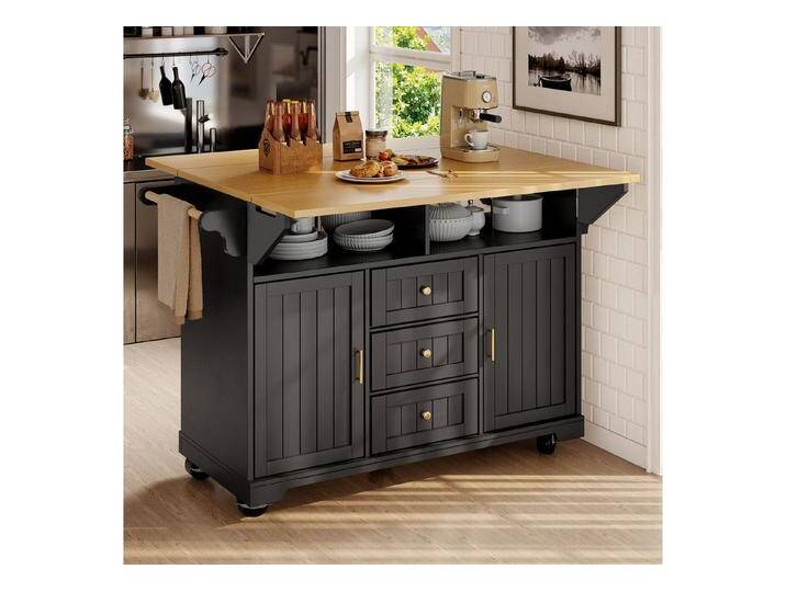 Odikalo Kücheninsel mit Arbeitsplatte Küchenwagen Servierwagen, (Kücheninsel, Schrank, Buffetschrank 120 x 40 (80) x 95 cm, ausziehbarer Küchenwagen mit Rollen, beidseitig ausziehbar, mit Handtuchhalter und Gewürzregal, zwei Türen, drei Schubladen von OTTO