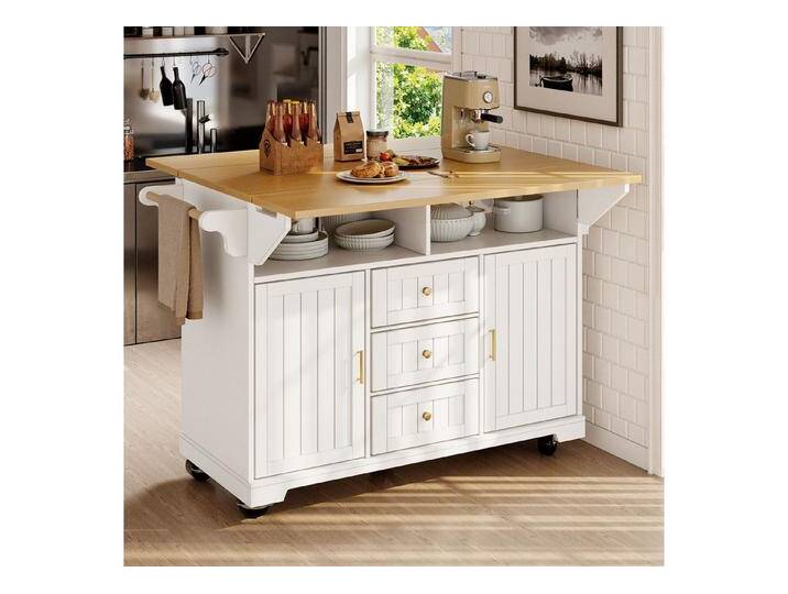 Odikalo Kücheninsel mit Arbeitsplatte Küchenwagen Servierwagen, (Kücheninsel, Schrank, Buffetschrank 120 x 40 (80) x 95 cm, ausziehbarer Küchenwagen mit Rollen, beidseitig ausziehbar, mit Handtuchhalter und Gewürzregal, zwei Türen, drei Schubladen von OTTO