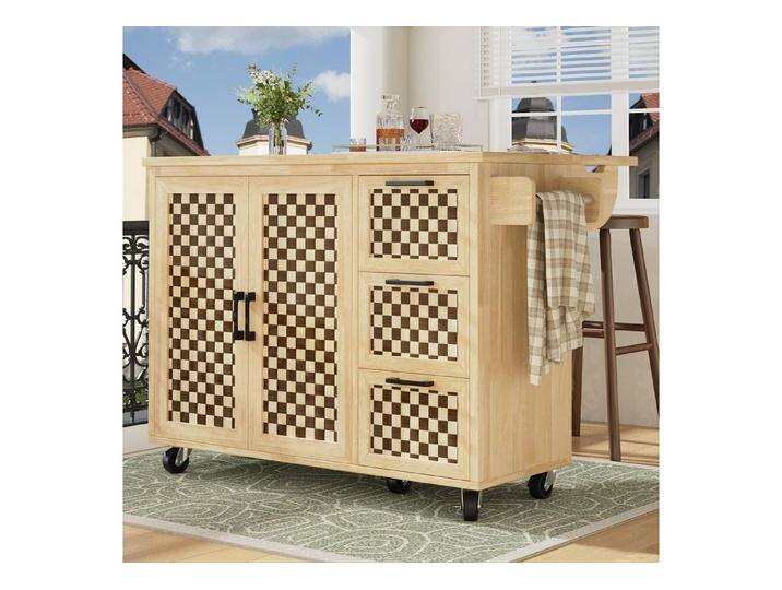 Odikalo Kücheninsel mit Arbeitsplatte Küchenwagen Servierwagen mit Schubladen Natur, (Kücheninsel, Schrank, Buffetschrank 120 x 45 (75) x 92 cm, ausziehbarer Küchenwagen mit Rollen, mit Handtuchhalter, Türfachregal, zwei Türen, drei Schubladen von OTTO