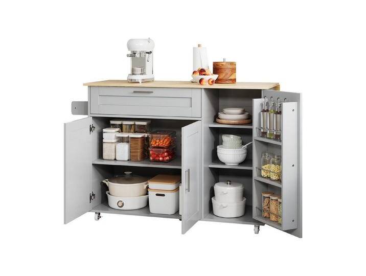 Odikalo Küchentisch Sideboard Arbeitsplatte klappbar Gewürzregal Handtuchhalter Rollen, grau, Grau von OTTO