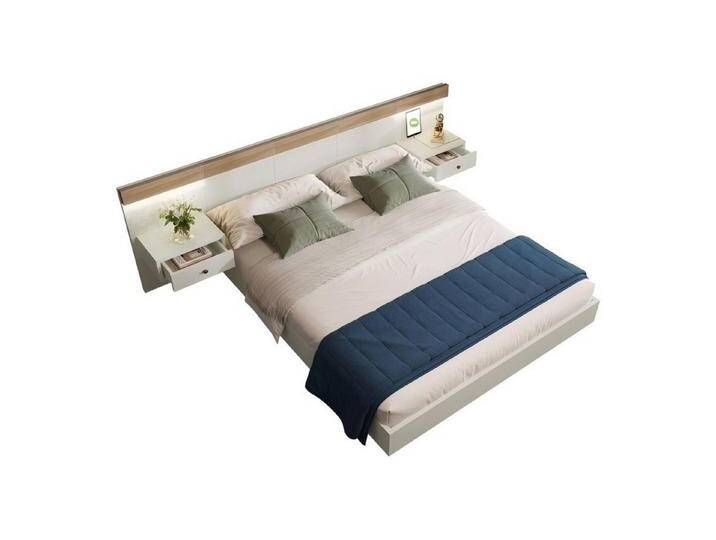 Odikalo Polsterbett Doppelbett 2 LED Nachtkommoden USB C Steckdose 140 /160/180 Eiche Weiß von OTTO