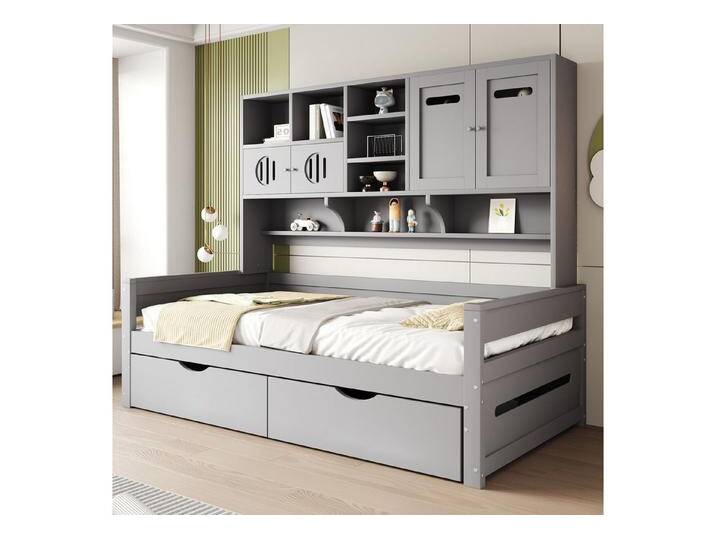 Odikalo Schlafsofa Schlafcouch Bettgestell mit Bettkästen oder Schubladen, 90x200, Holzsofa-Bett 90 x 200 cm, multifunktionaler Stauraum, große Schublade, Einzelbett, Jugendbett, Lattenrost, grau (Ohne Matratze), für Kinder, mit Ablageböden und Bettkasten oder Schubladen, grau von OTTO