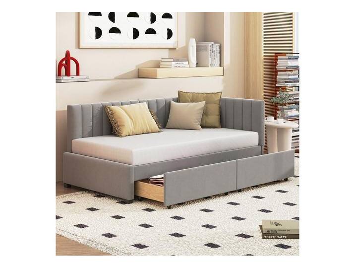 Odikalo Schlafsofa Tagesbett Schlafcouch Daybed Schubladen Lattenrost Samt 90x200 Grau, grau von OTTO