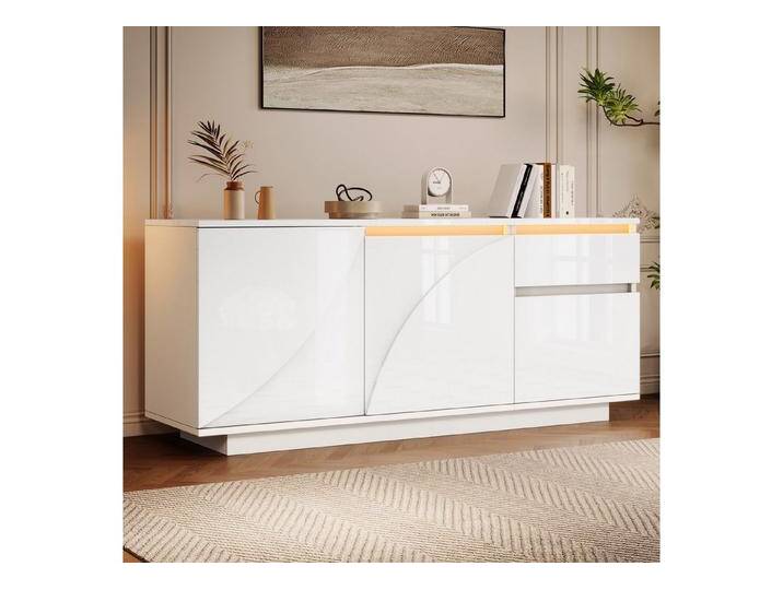 Odikalo Sideboard Kommode mit LED (140*40*60cm Seitenschrank mit 3 Schränken,kommode mit LED,Sideboard mit 1 Schublade,Schränke mit verstellbaren Einlegeböden,Hochglanz-Wohnzimmerschrank,MDF Odikalo Sideboard Kommode mit LED (140*40*60cm Seitenschrank mit 3 Schränken,kommode mit LED,Sideboard mit 1 Schublade,Schränke mit verstellbaren Einlegeböden,Hochglanz-Wohnzimmerschrank,MDF von OTTO