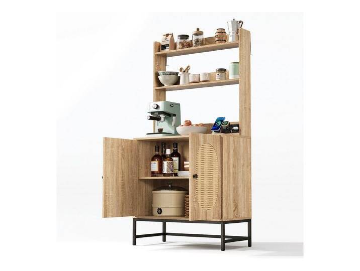 Odikalo Sideboard Schließfach Anrichte Buffetschrank Rattan USB Ablagen Kippschutz Natur von OTTO
