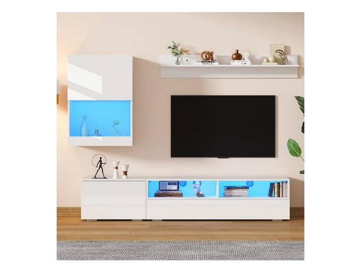 Odikalo Wohnwand Mediawand inkl.TV-Schrank,Standregal,2 Wandregal, mit LED, (175*39*34cm TV Wohnwand-set mit Vitrine (Komplett-Set, 3-St),Mediawand inkl.TV-Board, Standregal und Wandregal,TV Wohnzimmermöbel-Set mit LED und Hochglanz,TV-Schrank,stehend&hängend,TV bis 80' von OTTO