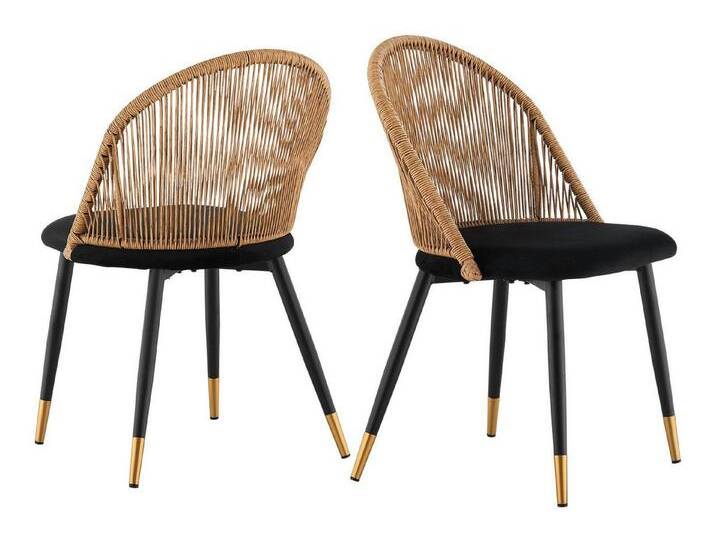 Ofcasa Esszimmerstuhl Polsterstuhl (2er Set), Samtstuhl mit Rattan-Rückenlehne, schwarz von OTTO