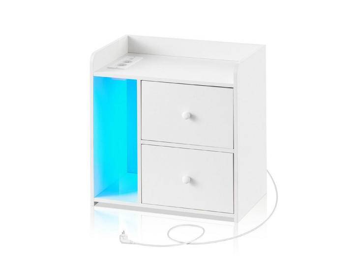 Ofcasa Nachtkommode 48x30x50.5cm Nachttisch (1 Nachtkonsole), 2 Schubladen-Nachtschrank mit Verstellbarem LED Licht & USB-Anschluss, weiß von OTTO