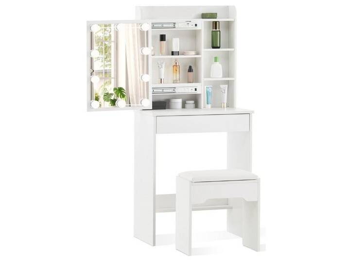 Ofcasa Schminktisch Kosmetiktisch mit Spiegel und Hocker (2 Pakete), 60x40x130cm Eleganter Schminktisch, Inkl. LED-Leuchte, weiß, Mit Leuchtmittel von OTTO
