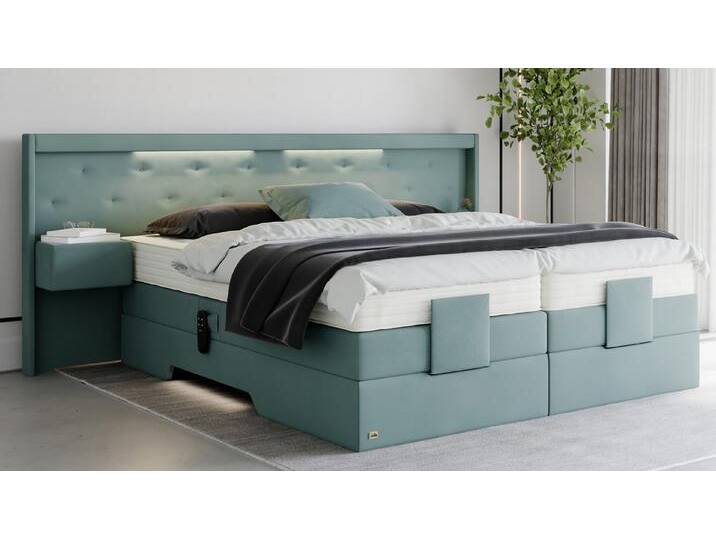 PAARA Boxspringbett mit Nachttisch elektrisch verstellbar LED Modell Paris, mit einzigartigem Belüftungssystem, blau, H2 (weich) von OTTO