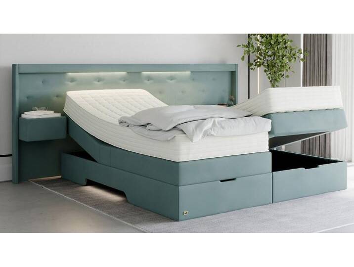 PAARA Boxspringbett mit Nachttischen, Bettkasten, LED, Kopfteil verstellbar Model Paris, Belüftungssystem, blau, ROYAL-WS 500 Taschenfederkern mit Gelschaum - Topper-Kern (5 cm), ca. 24 cm Matratze von OTTO